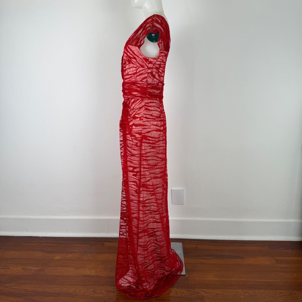 Tadashi Shoji Red Metallic Mesh Asymmetrical Gown ANT1924L Womens 8 NWT - Picture 4 of 15